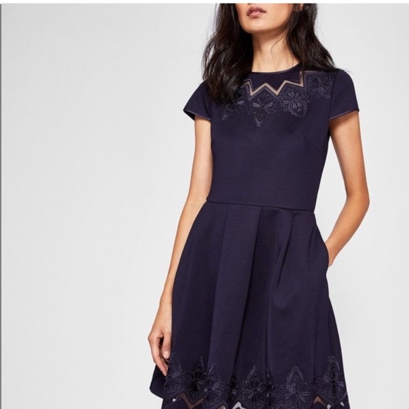 Ted Baker Lace and Mesh fit and flare black skater dress - Picture 1 of 9